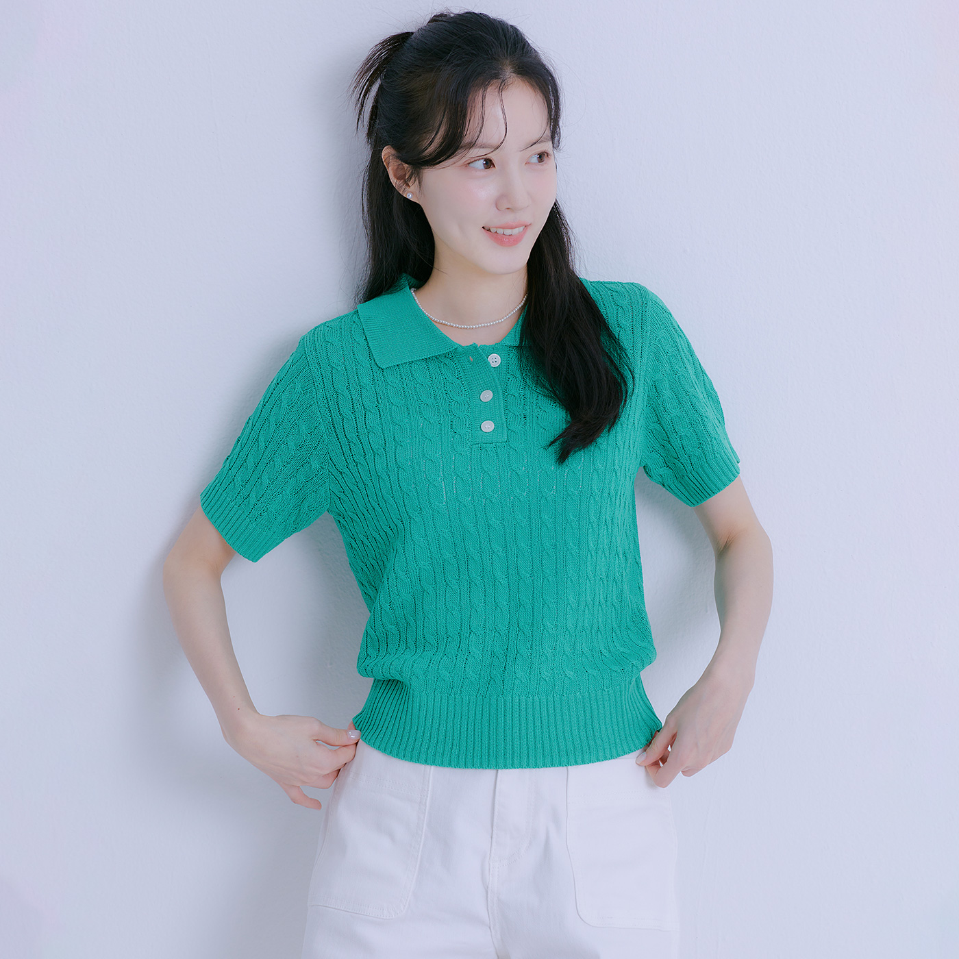 로엠 케이블 카라 반팔 스웨터 RMKAE25R14 - 상세 이미지 3