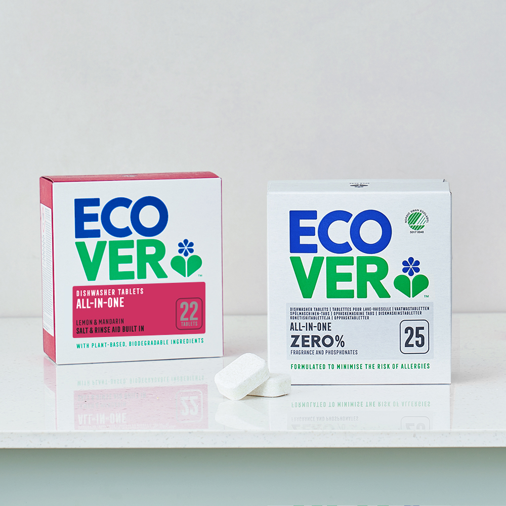 에코버 올인원 식기세척기세제 레몬 만다린 22개입+제로 올인원 식세기세제 무향 25개입