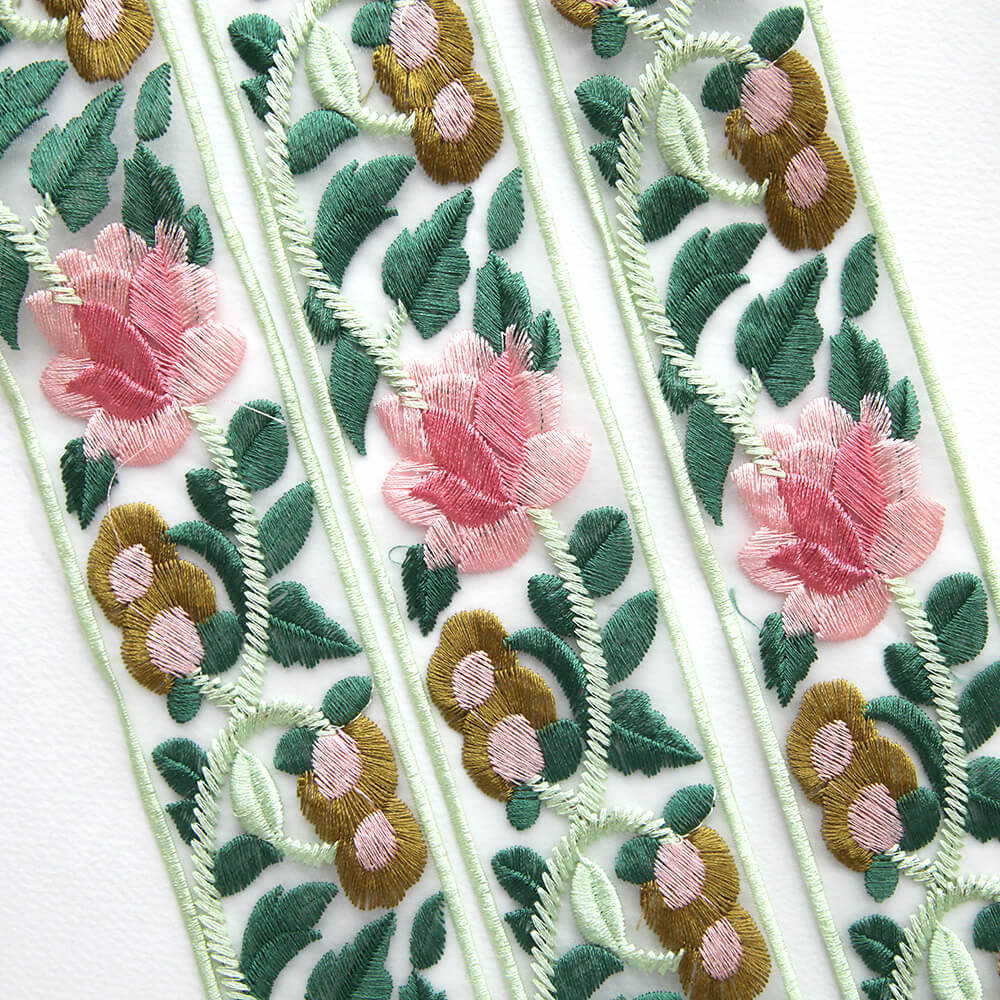 연꽃 자수 레이스 리본 폭5cm 길이90cm 리본공예DIY 꽃자수 리본부자재 - 상세 이미지 2