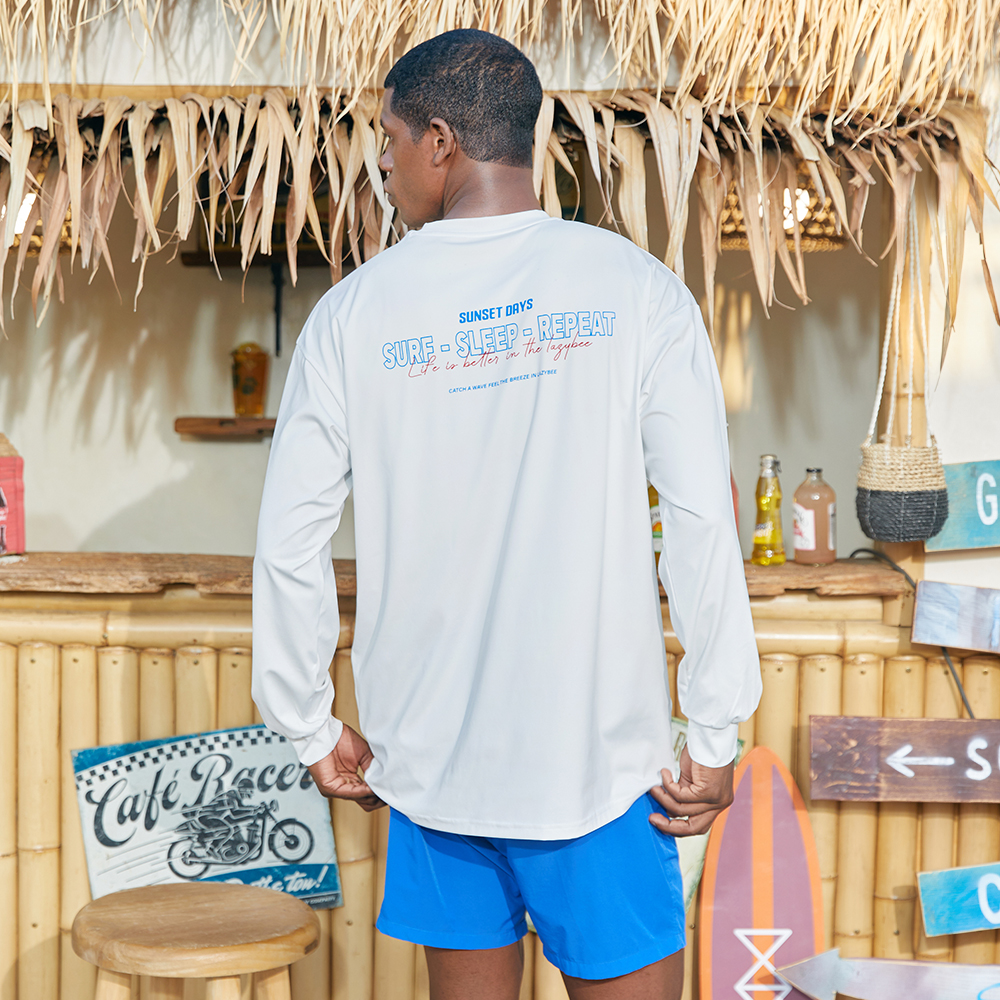 여성 남자 루즈핏 빅사이즈 래쉬가드 상하세트 커플 수영복 뒷로고 화이트 G101