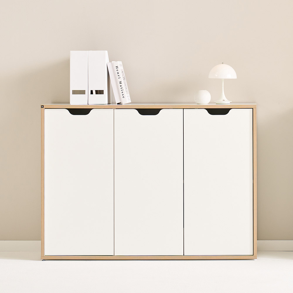 E0자재 무노 잠금가능 다용도 수납장 1200x400x850mm, 3단, 화이트 (MN1570) 이미지 4