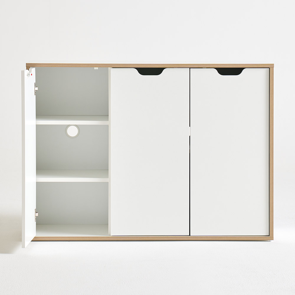 E0자재 무노 잠금가능 다용도 수납장 1200x400x850mm, 3단, 화이트 (MN1570) 이미지 3