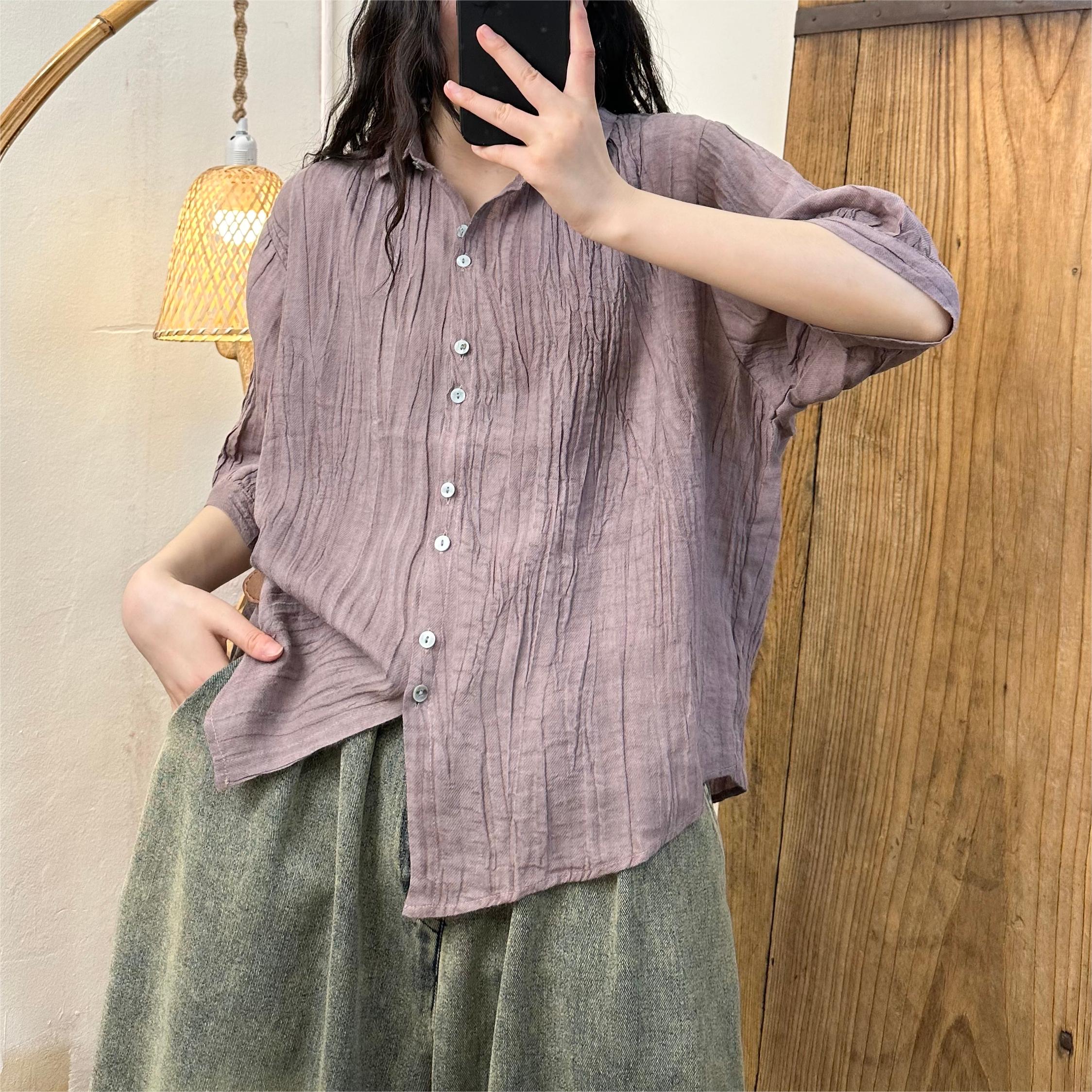 린넨셔츠 여름 린넨블라우스 칼라넥 미시옷 - 상품 이미지