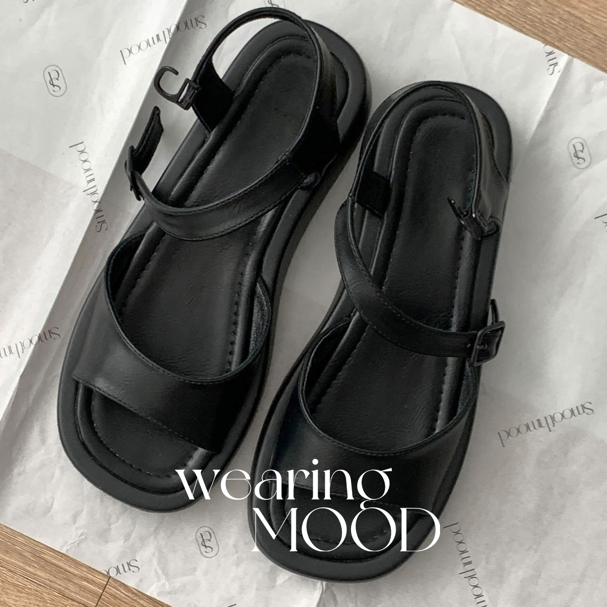 [일부당일] 이브 샌들 통굽 가벼운 플랫폼 스트랩 샌들 (3cm/블랙)