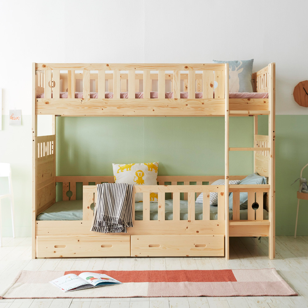 원목 이층침대 어린이 주니어 분리형 튼튼한 다자녀 침대 가드 S