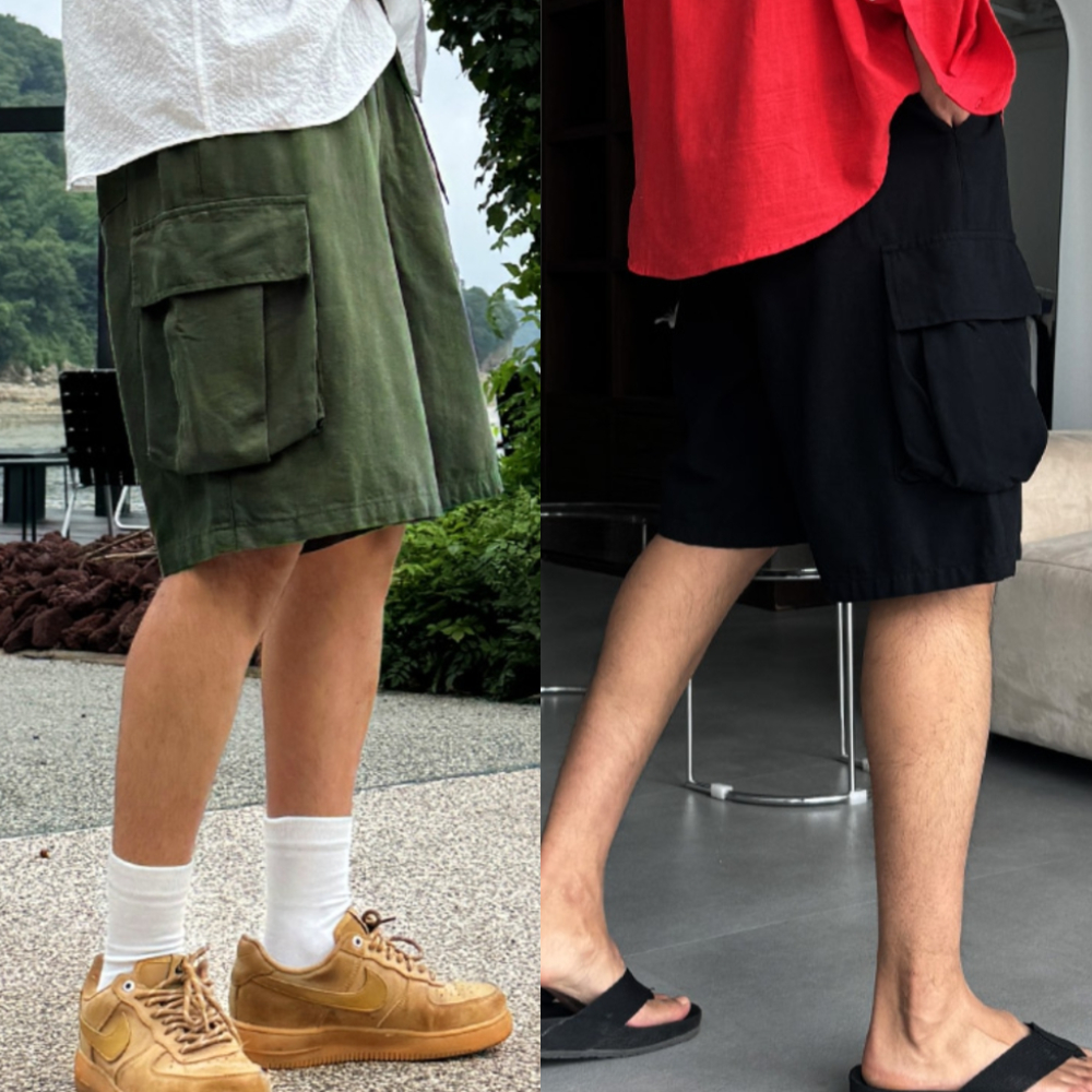 남자 스버그 여름 5부 코튼 와이드 카고 반바지 빅사이즈