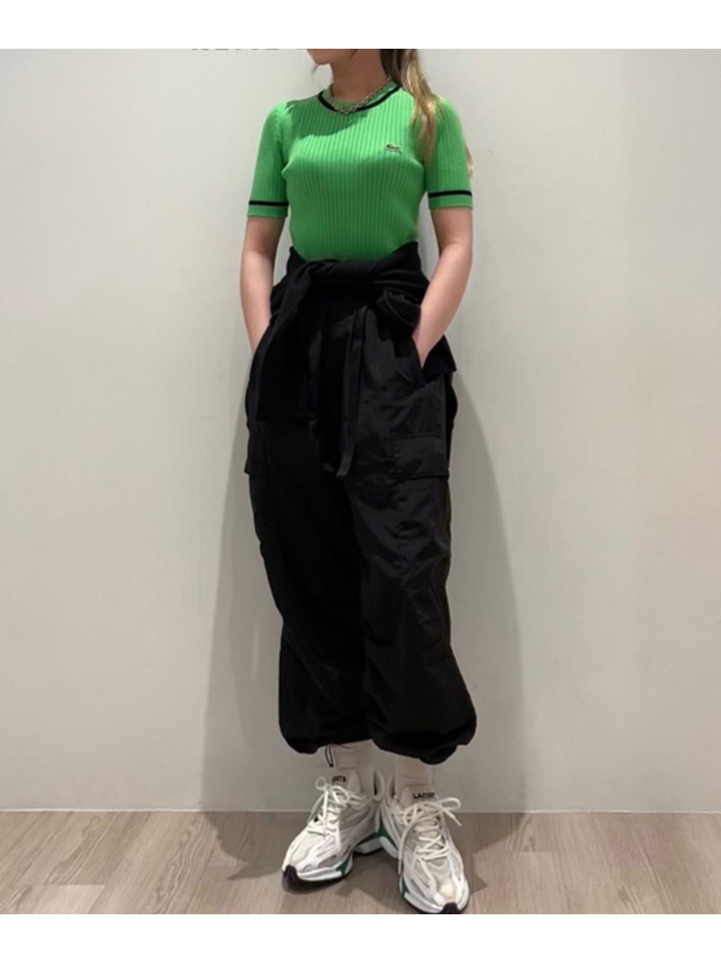 라코스테 LACOSTE 여성 반팔 크롭 3D 반소매 니트 그린 화이트 2컬러 - 상세 이미지 2