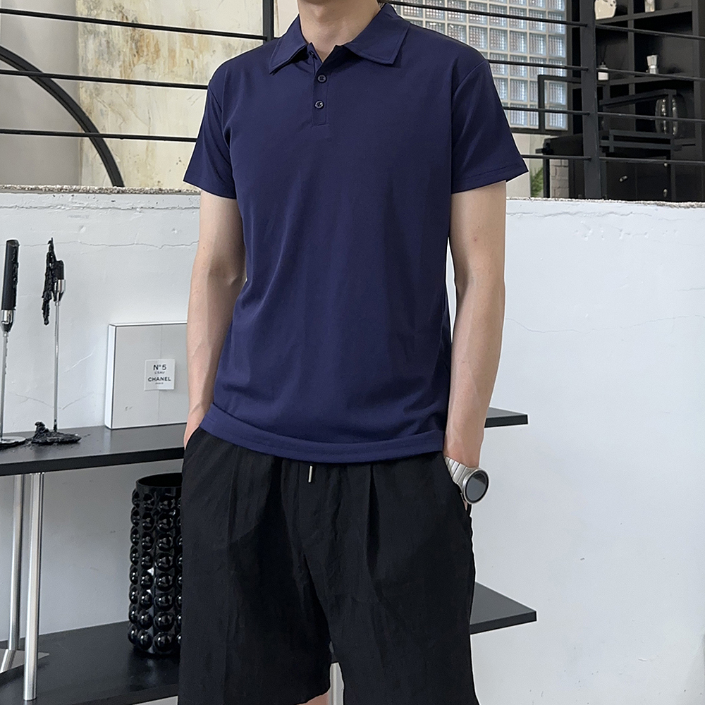 남자 반팔티 여름 쿨 헨리넥 구김없는 남성 반팔 카라티 - 상품 이미지