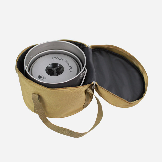 KOOLMAN 쿨맨 캠핑 코펠 가방 원형 식기 수납 L, 골든브라운