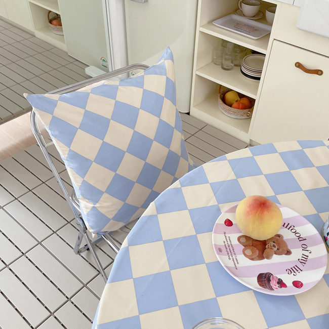 코코 체커보드 식탁보 방수 테이블보 원형 사각 체크 2인 4인 파티 집들이 블루 95X110
