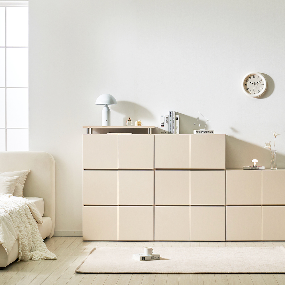 로아 수납장 모듈 다용도 거실 맘마존 (기본형) 800, 3단, 크림화이트