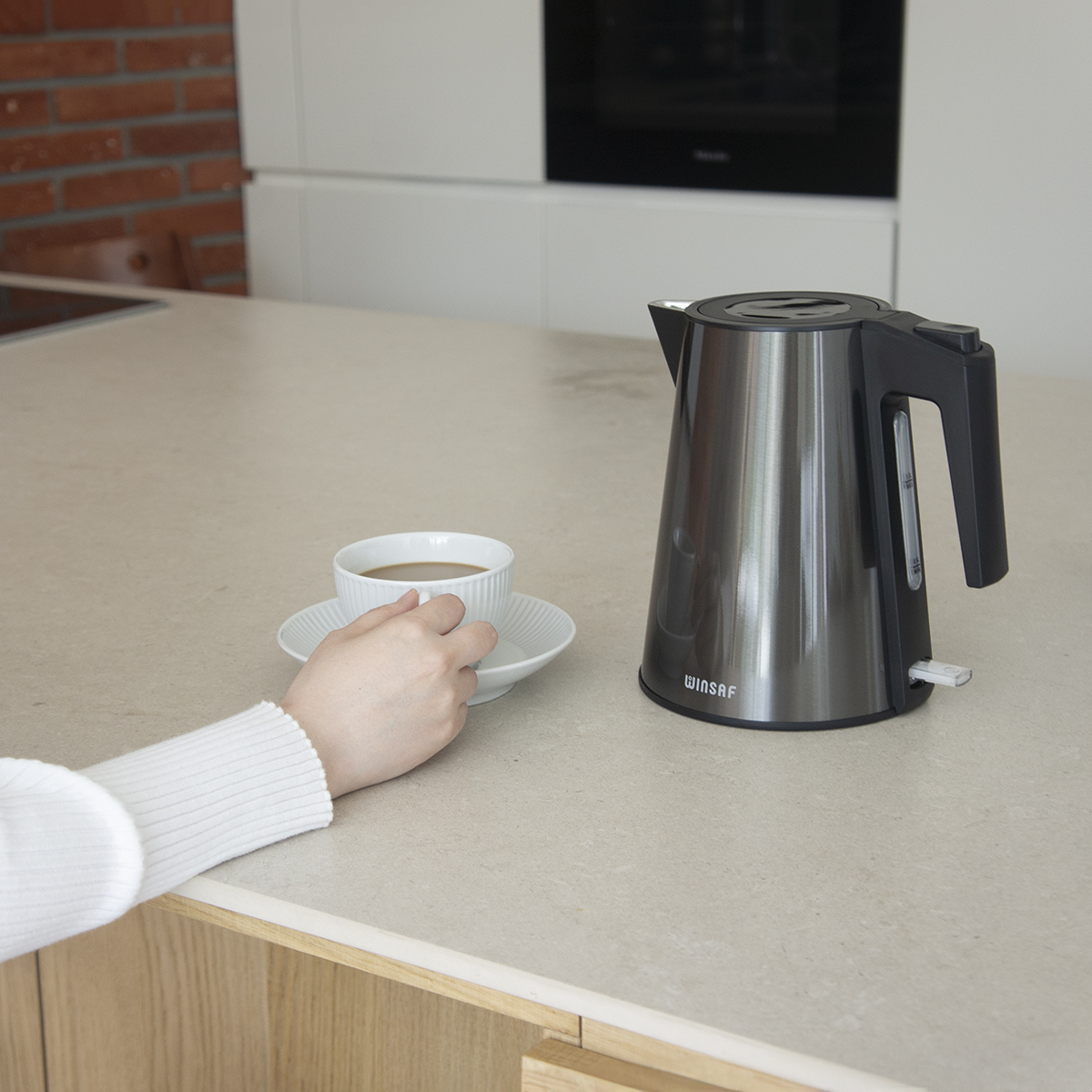 윈세프 1L 스텐 전기포트 WTK-2113 수위표시 미니 커피포트 무선 주전자 윈텍