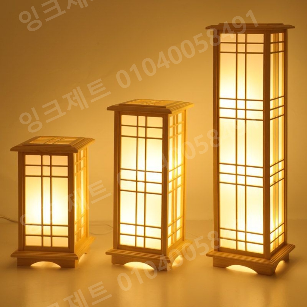 한옥조명 일식램프 한지 전통 공예 사각형 우드 플로어 - 상품 이미지