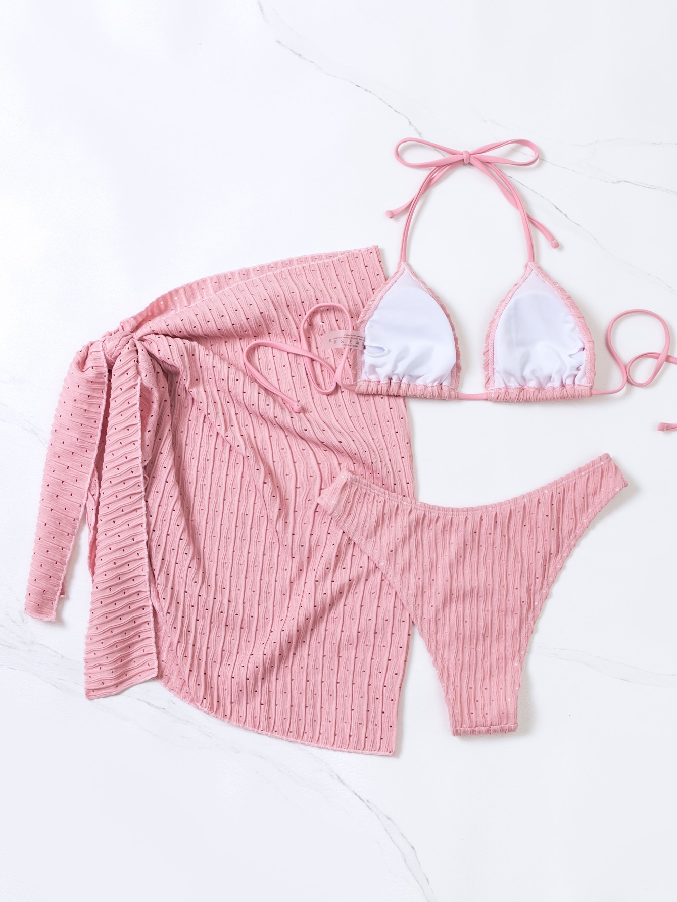 펀칭 삼각 비키니 스커트 쓰리피스 세트 커버업 비치룩 수영복 4color 이미지 6