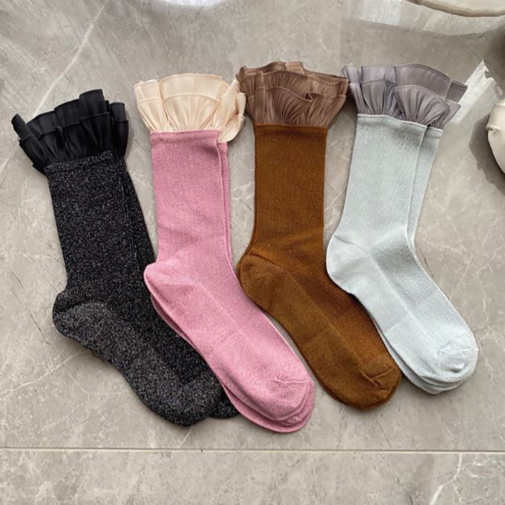 [7color]컬러풀 플리츠 골지 펄 레이어드 양말  펄블랙 - 상세 이미지 2