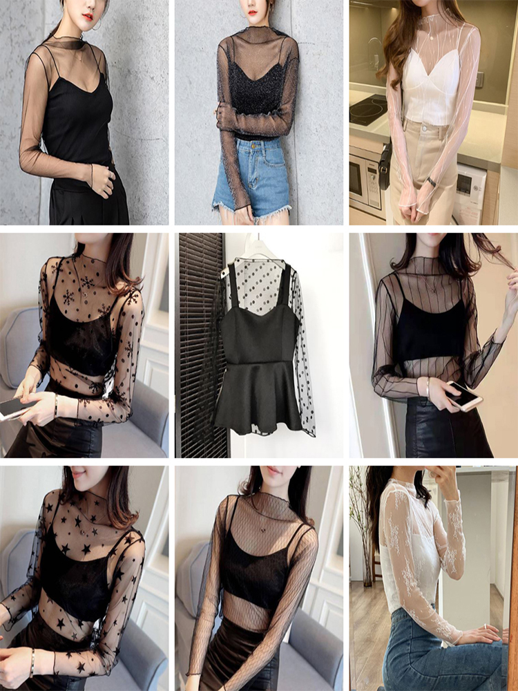 [9design]시스루 레이어드 이너 블라우스 무지블랙 - 상품 이미지