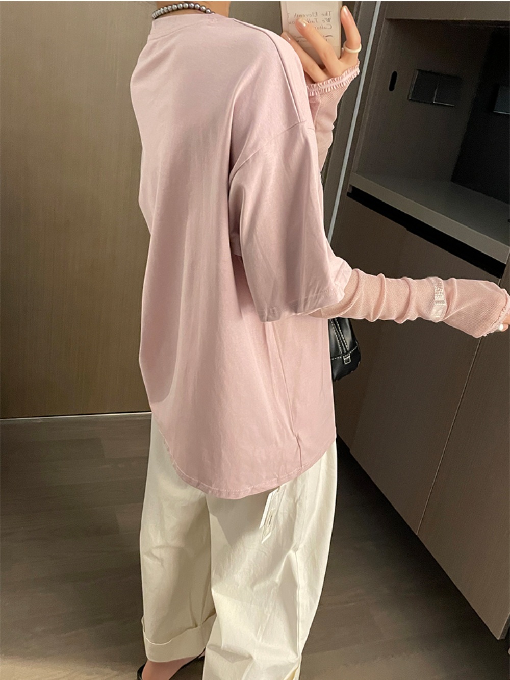 반팔 메쉬 티셔츠 레이어드 롱슬리브 여자연예인 뮤직비디오 패션 아이돌 힙한 그레이 3컬러 - 상세 이미지 3