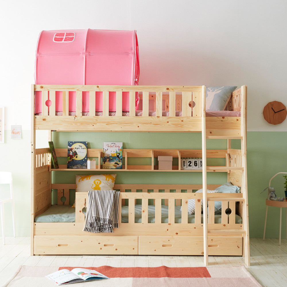 원목 이층침대 어린이 주니어 분리형 튼튼한 다자녀 침대 가드 S