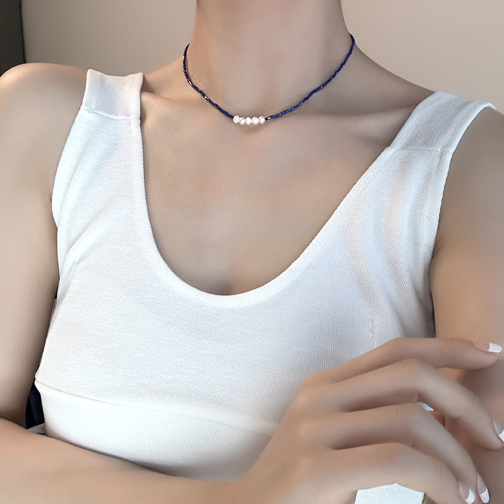 담수진주 컬러 비즈 그린 블루 목걸이 여름 휴양지 바캉스룩 - 상세 이미지 4
