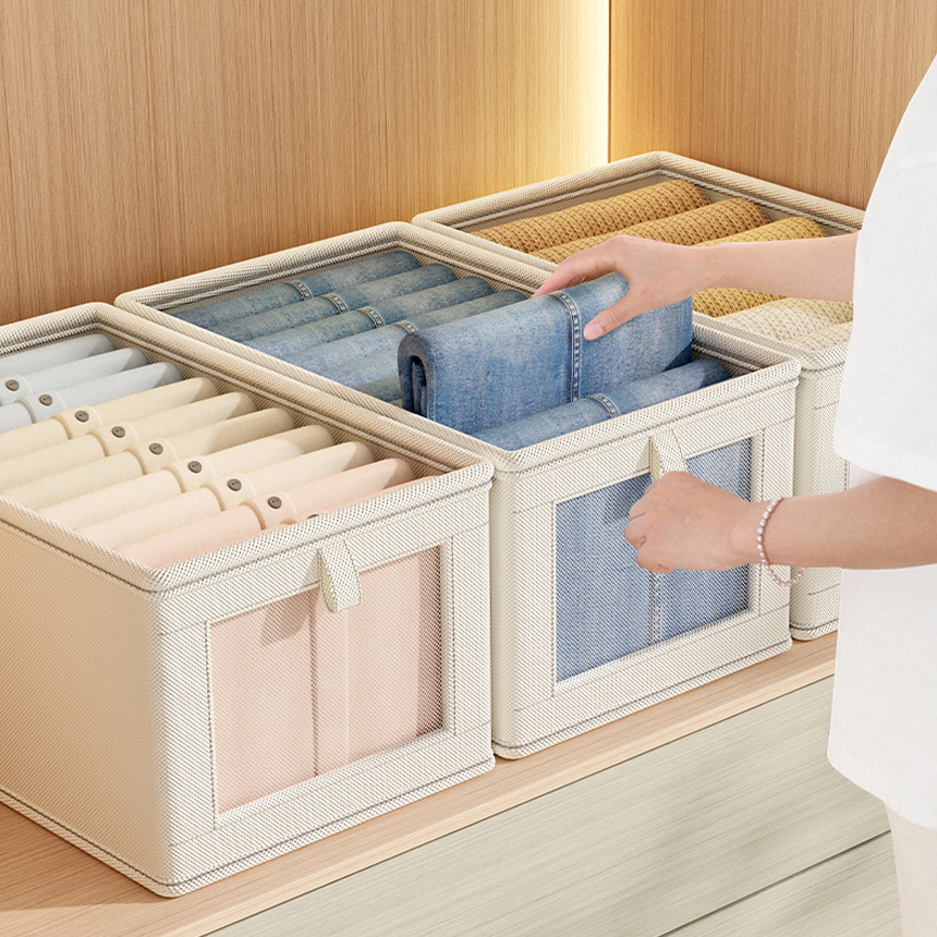 우루 투명 접이식 뚜껑 패브릭 의류 정리함 아이보리 5size 옷장 수납 보관 - 상세 이미지 3