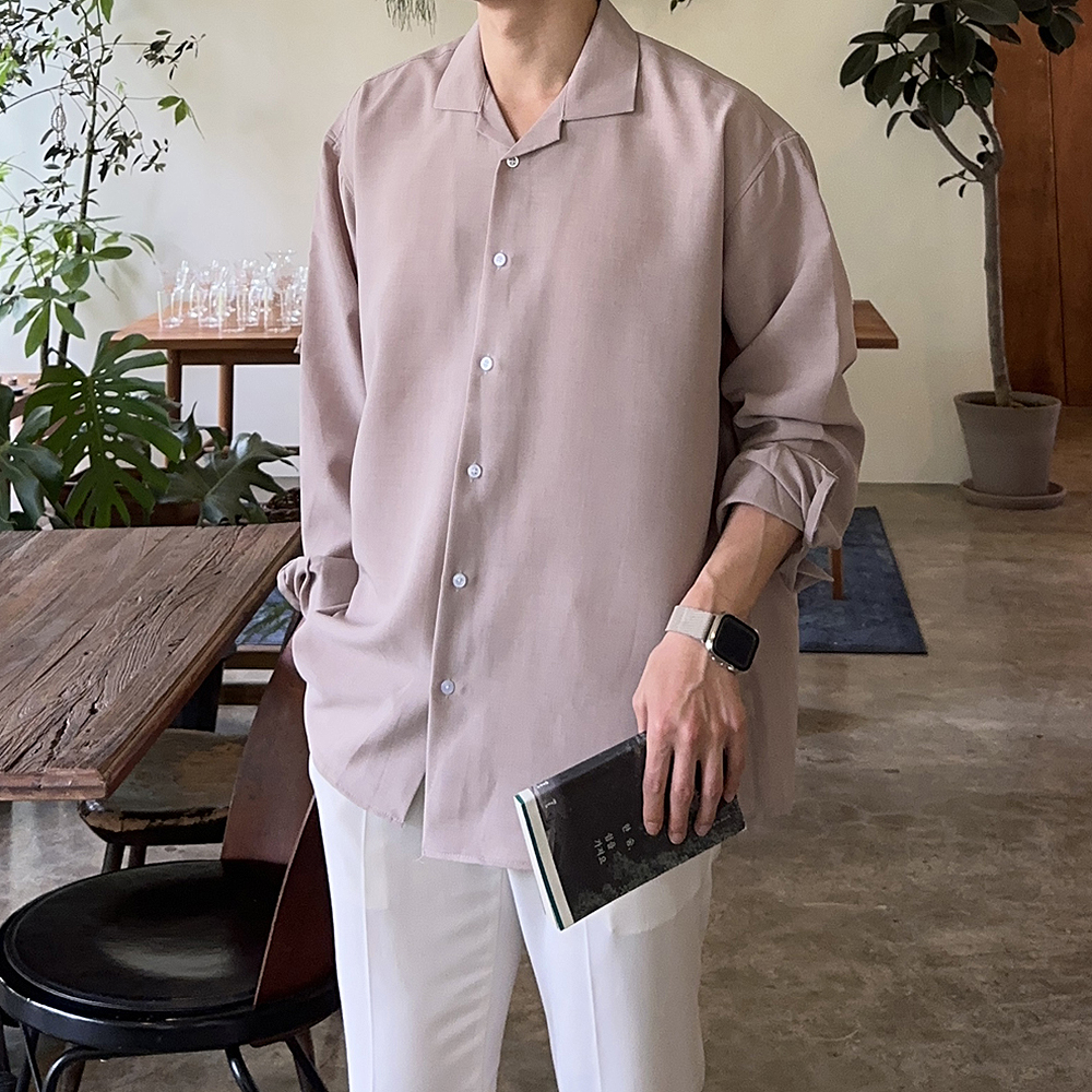남자 와이 셔츠 구김없는 오픈카라 남방 남자 린넨 셔츠 - 상세 이미지 5
