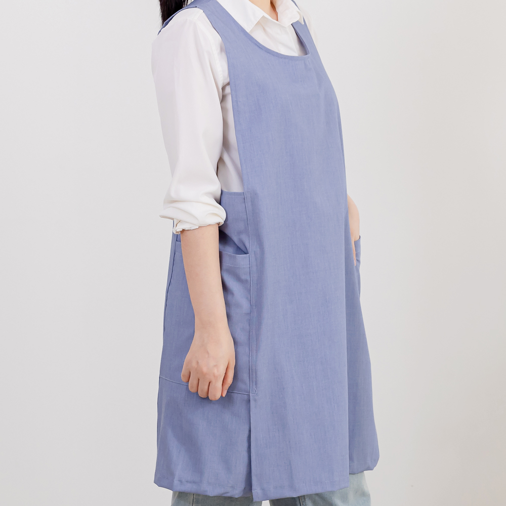 데코에버 시그니처 스판 원피스앞치마 옆주머니형 롱 어린이집교사 앞치마 빅사이즈