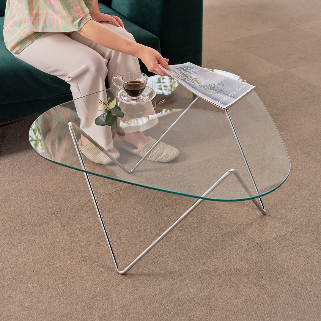 모디카 보보 강화유리 삼각 거실 테이블 800x800mm, 투명 - 상품 이미지