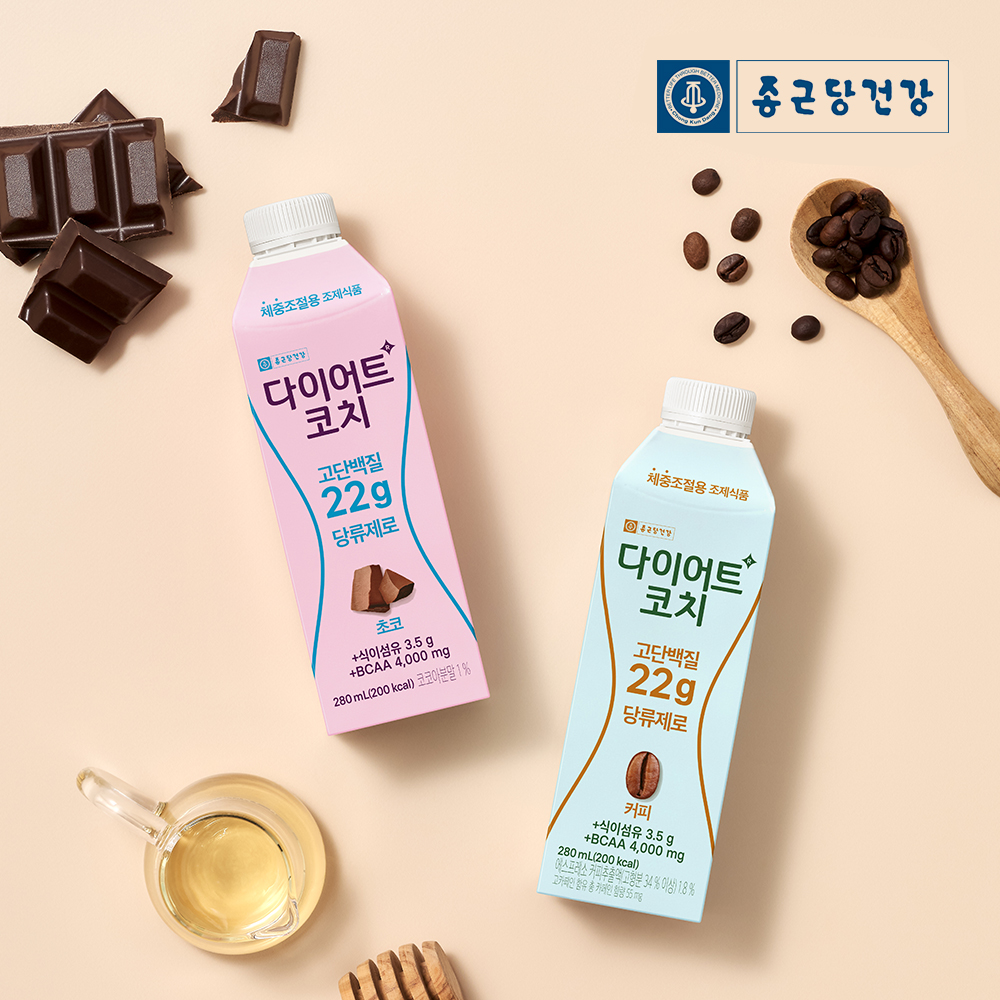 다이어트코치 종근당 초코맛 체중조절 당류제로 단백질음료 280ml 36팩 - 상세 이미지 4