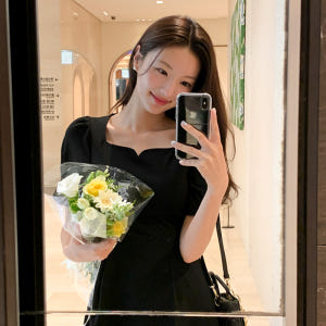 [자체제작] (MADE) 하트넥 퍼프소매 2기장 A라인 원피스 op118... 착용 후기 | 사이즈/핏 총정리 - 상품 이미지 2