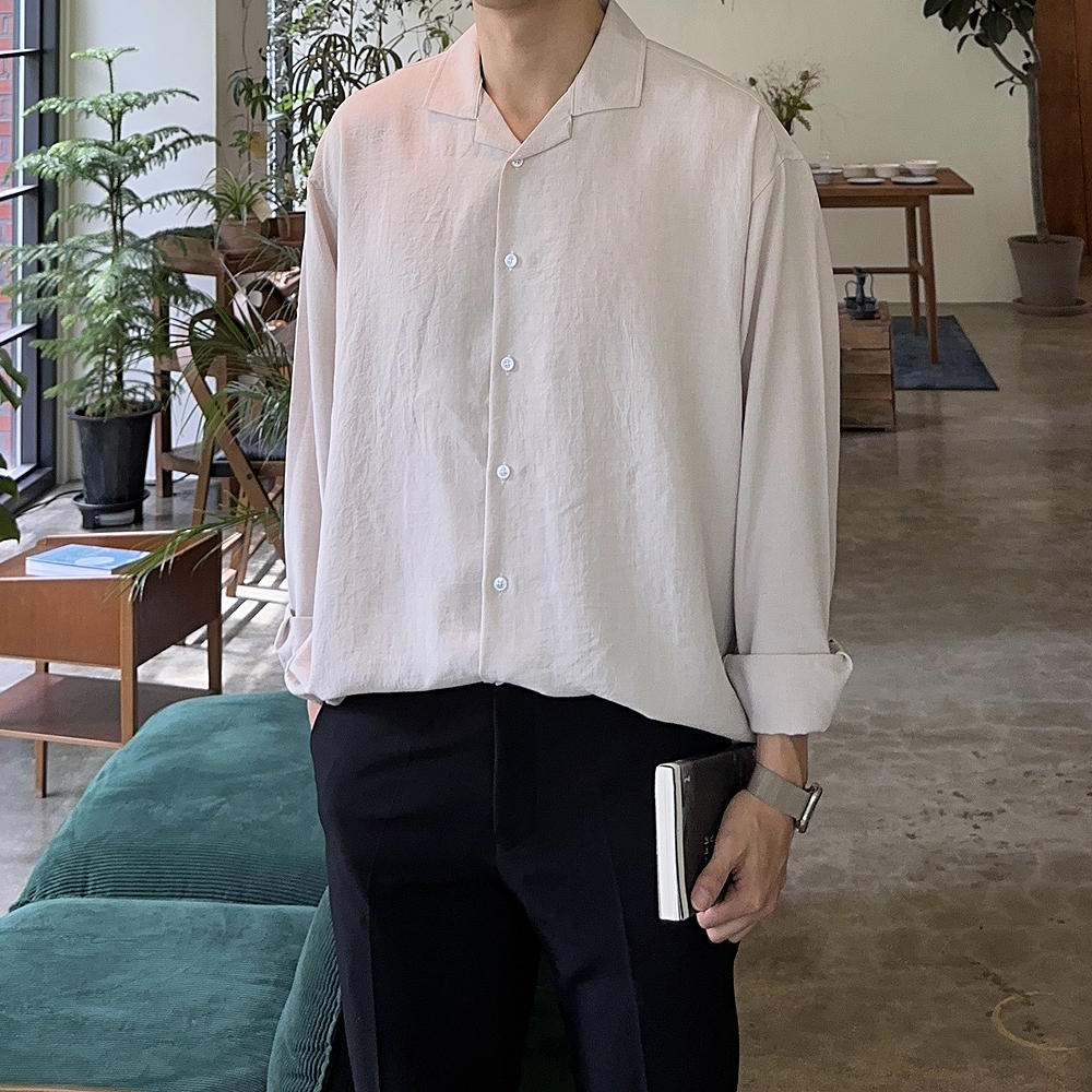 남자 셔츠 오버핏 구김없는 여름 파자마 남방 남자 린넨 셔츠 이미지 6