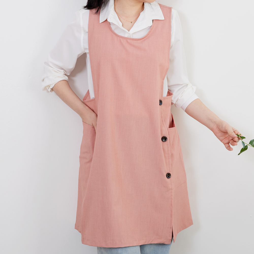 데코에버 시그니처 스판 원피스앞치마 옆주머니형 롱 어린이집교사 앞치마 빅사이즈