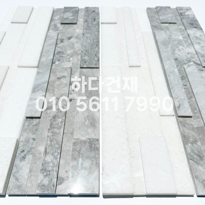 크리스탈 패널타일 600x150x15T 화이트 마블그레이 / 하다건재 천연석타일