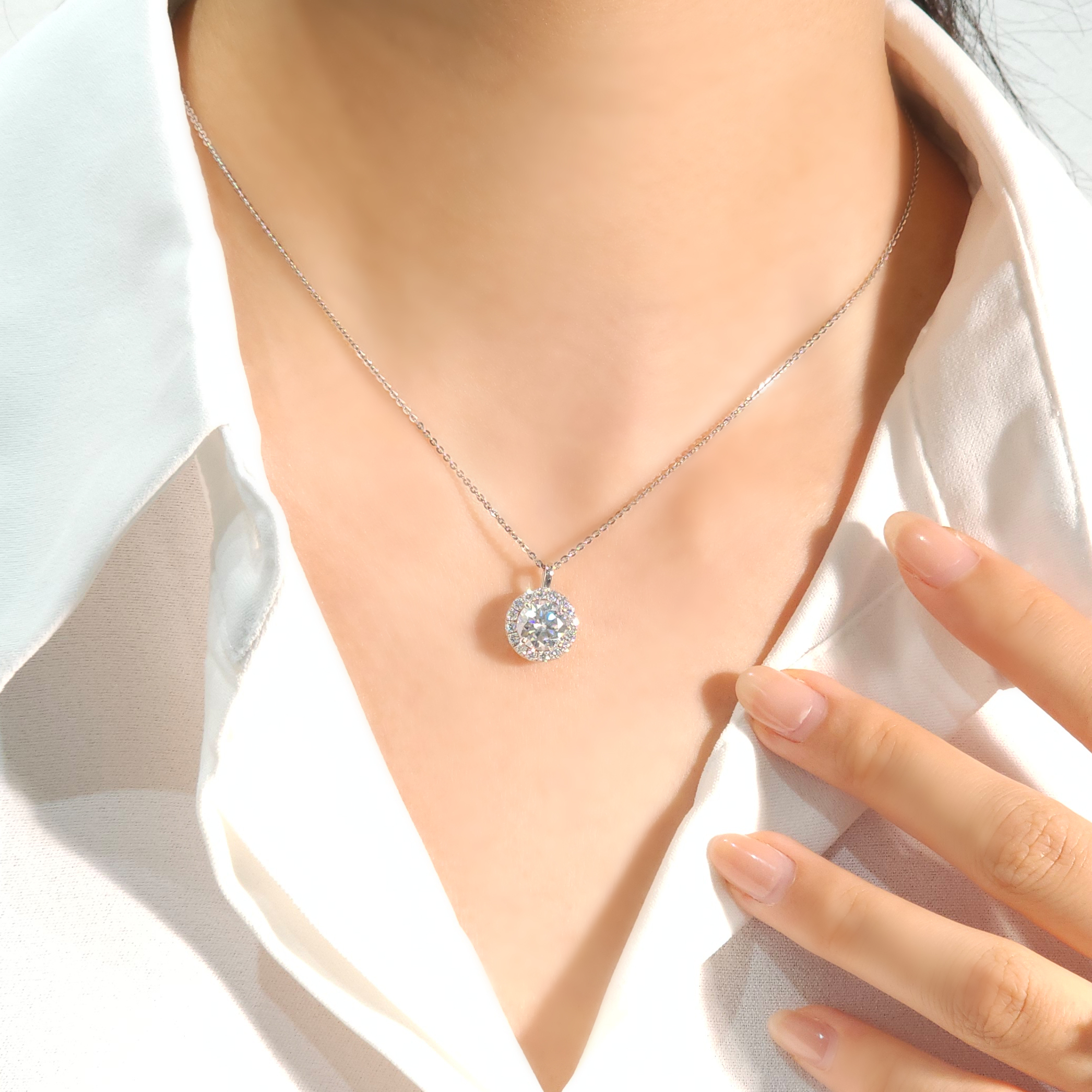 헤일로 펜던트 목걸이 1캐럿, 2캐럿 랩다이아몬드 랩다이아 모이사나이트 14k 18k - 상세 이미지 4
