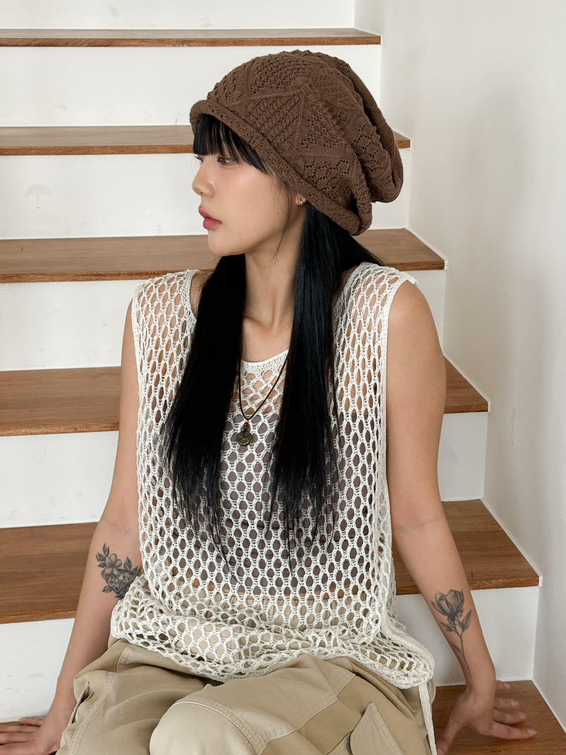 나이네 롤링 웨스트 뜨개 비니 모자 3color 상세 이미지 23