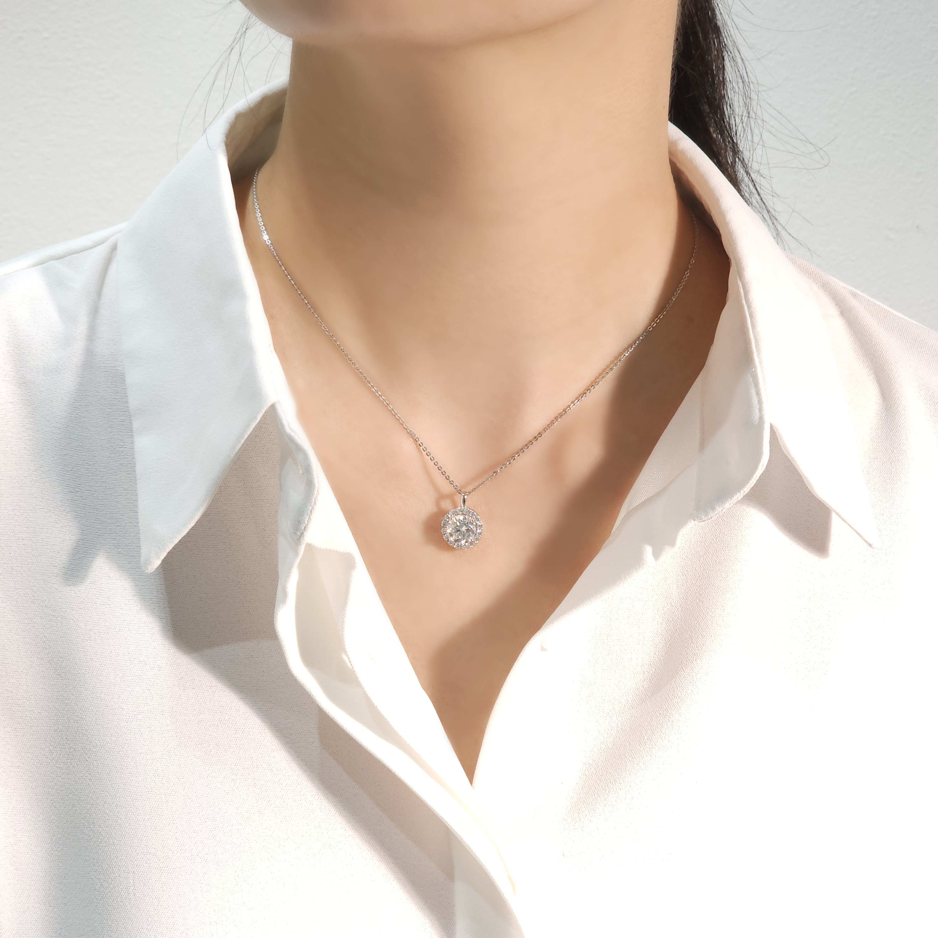 헤일로 펜던트 목걸이 1캐럿, 2캐럿 랩다이아몬드 랩다이아 모이사나이트 14k 18k - 상세 이미지 3