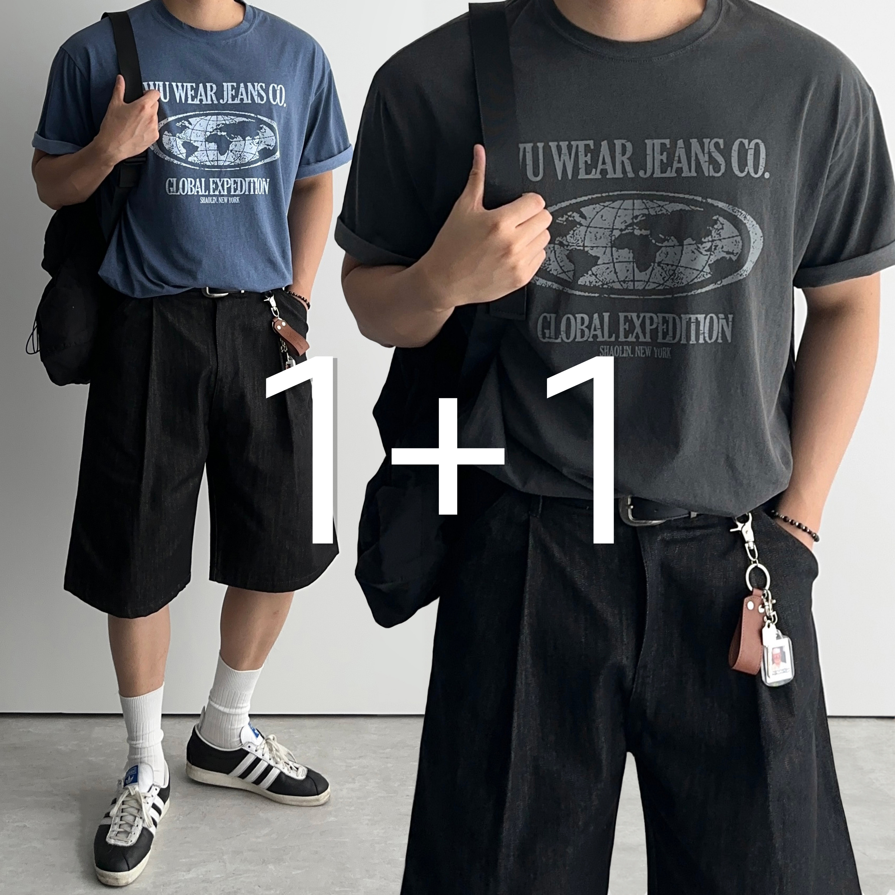 1+1 피그먼트반팔 남자 얇은반팔티 - 상품 이미지