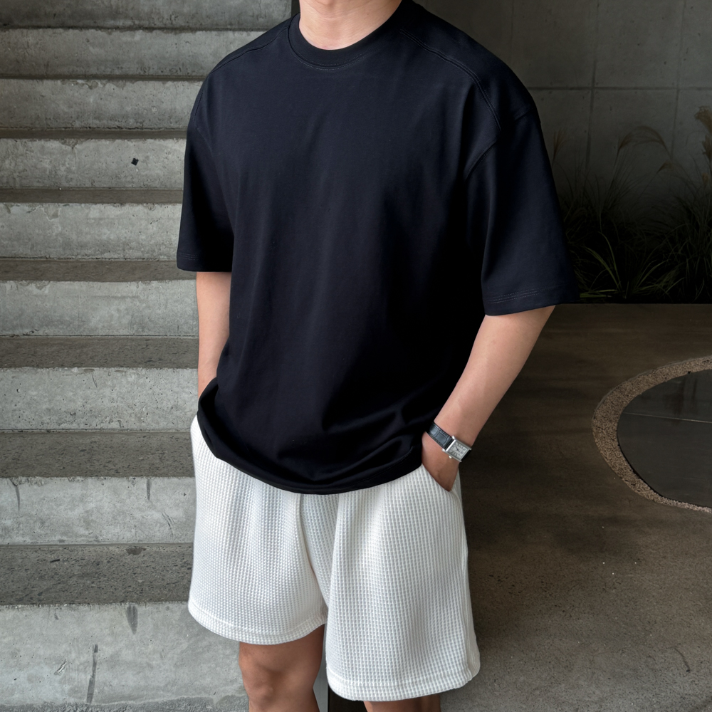 두꺼운반팔티 남자흰티 수피마티셔츠 오버핏 - 메인 이미지