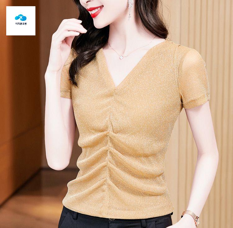 브이넥 밸리 라인댄스상의 라틴 티셔츠 반짝이 스포츠 - 상세 이미지 4