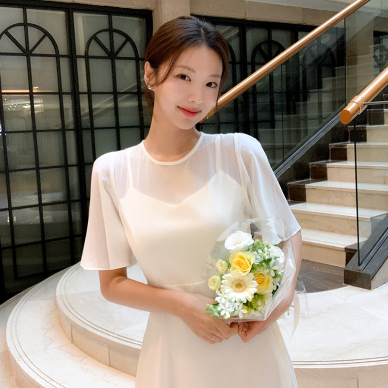 올리비아 2기장 시스루 하트넥 쉬폰 플레어 원피스 op15821 - 상세 이미지 4