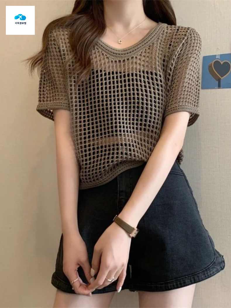 그물티 에어로빅 망사티셔츠 방송댄스복 메쉬 - 상세 이미지 4