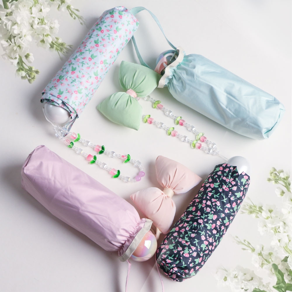 리본 비즈 키링 우양산 초경량 UV 차단 우산 양산 자외선 암막 5단 양우산 8color - 상품 이미지
