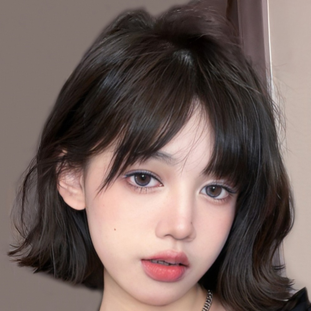 앞머리 단발 가발 청순 아이돌 파마 웨이브 헤어 다크브라운 염색모 - 상세 이미지 3