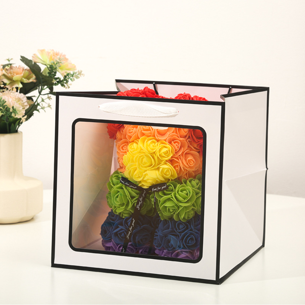 투명창 정사각쇼핑백 종이가방 무지 고급 답례품 선물용 종이쇼핑백 (20x20x20) - 메인 이미지