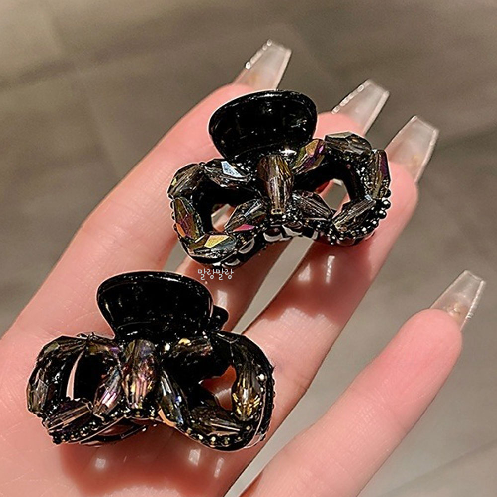 심플한 반머리리본핀 블랙 비즈 반묶음 미니집게삔 - 상세 이미지 4