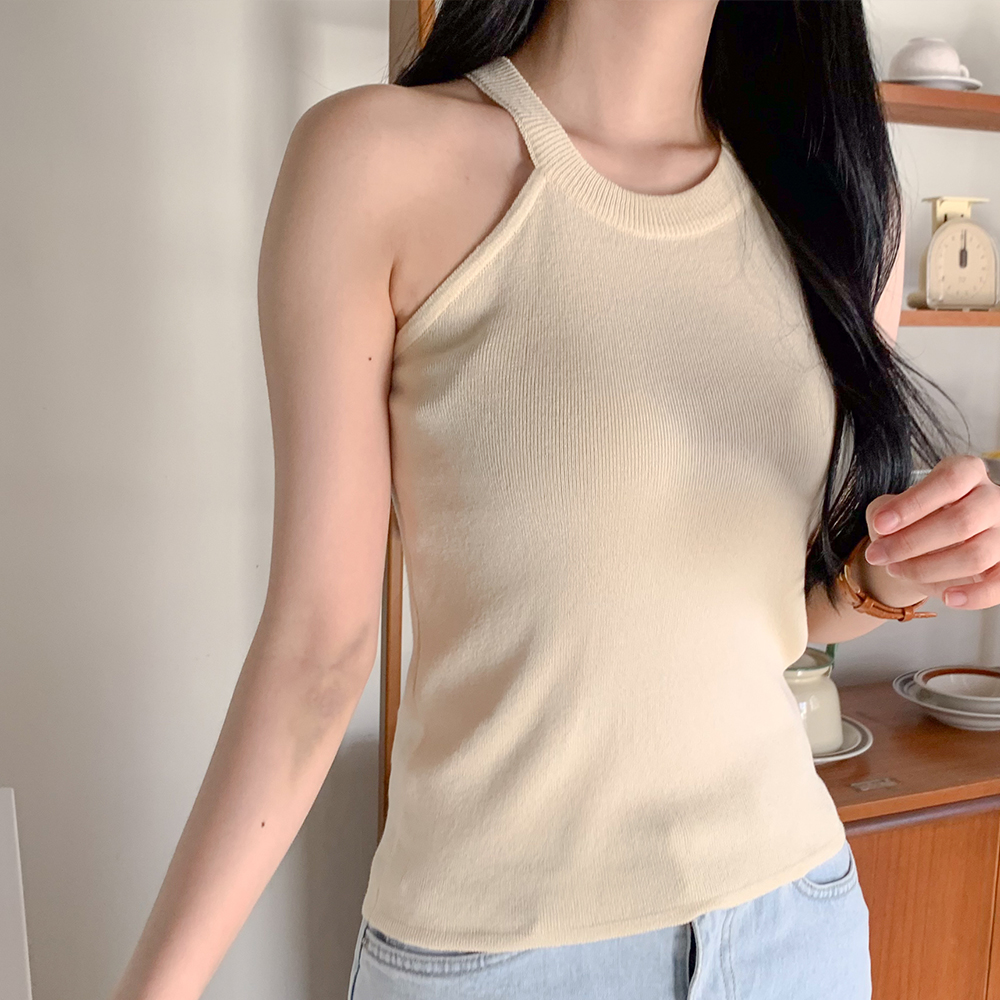 홀터넥 니트나시 민소매 여성 여름 니트티 썸머 슬리브리스 탑 이미지 8