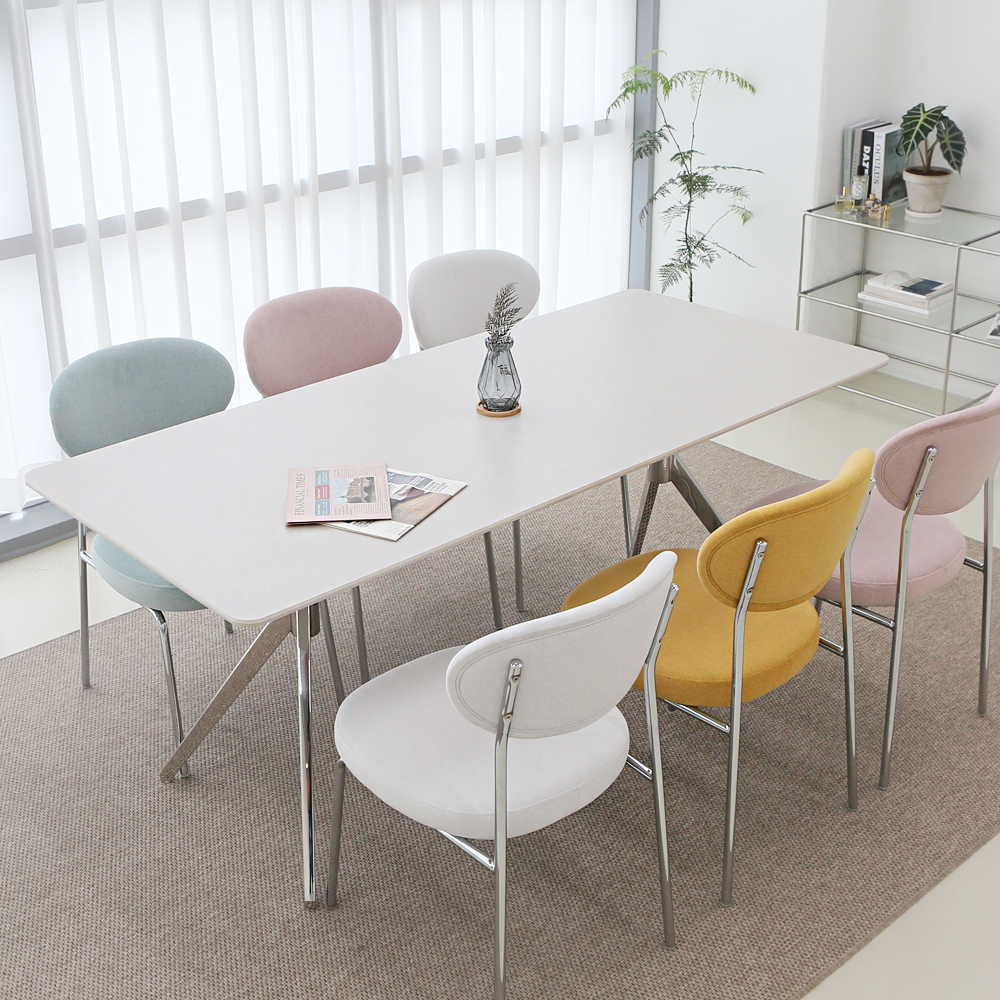 로페 양면 세라믹식탁 세트 포세린 화이트 6인용 식탁 1800 의자 4개