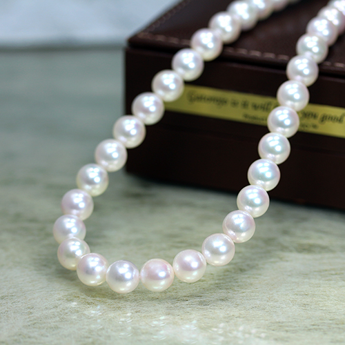 7.5~8mm 아코야 해수 진주 비드 목걸이 전체 금장식 - 상품 이미지