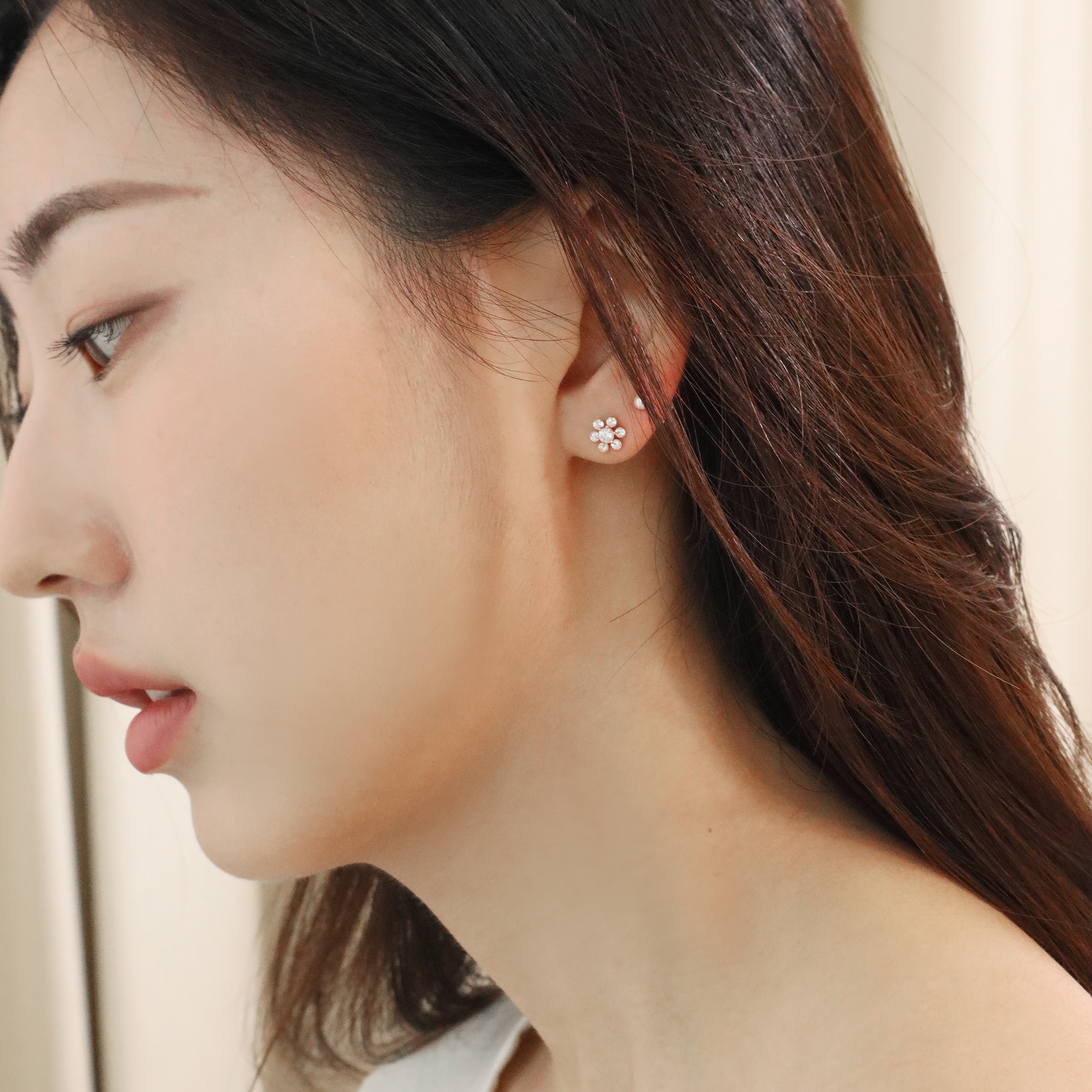 14k 핑크 골드 귀걸이 플라워 꽃 미니 쁘띠 금 이어링 한개 낱개 - 상세 이미지 3