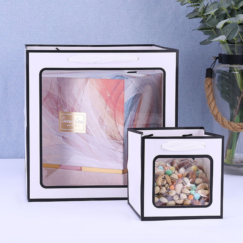 투명창 정사각쇼핑백 종이가방 무지 고급 답례품 선물용 종이쇼핑백 (20x20x20) 이미지 7