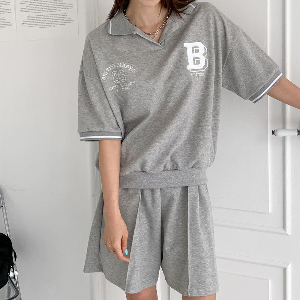 반팔 pk카라 오버핏 여성 맨투맨티셔츠 프린팅 트레이닝 세트 이미지 8